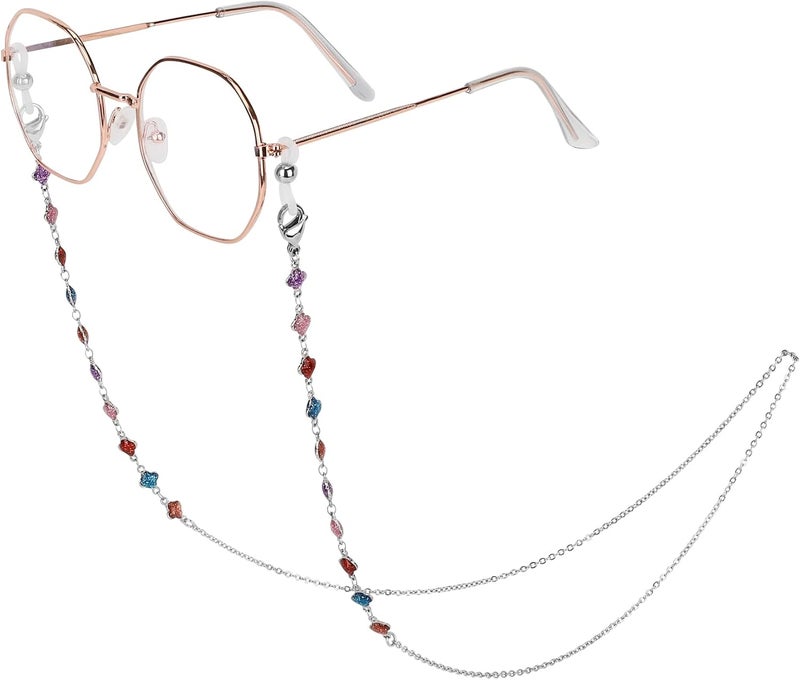 Hongeely Eyeglass Chain Silver Stainless Steel Handmade Necklace for Reading Glasses Sunglass Beaded Chains for Men Women - Image 1